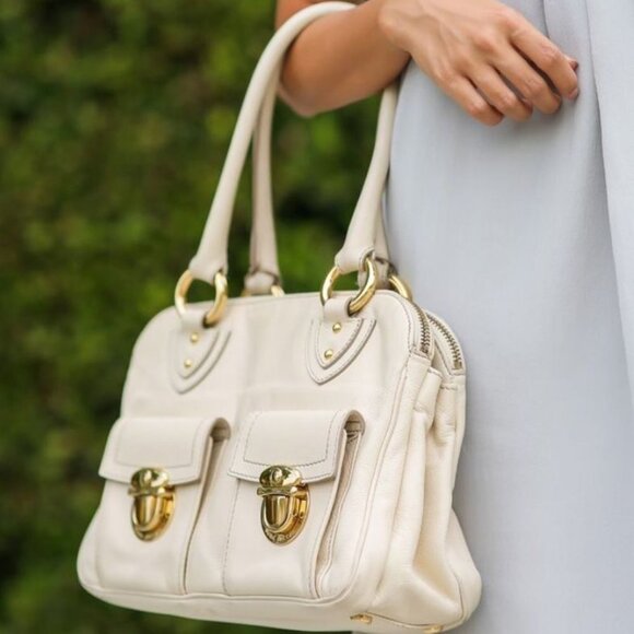 Marc Jacobs The Blake White Leather Top Handle Satchel Handbag Made in Italy - Picture 1 of 13